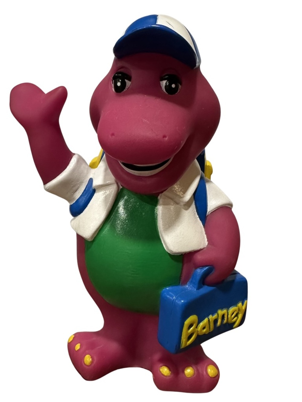 Vtg 1992 Barney Purple Dinosaur Piggy Bank Backpack Lunchbox Coin Bank Collect